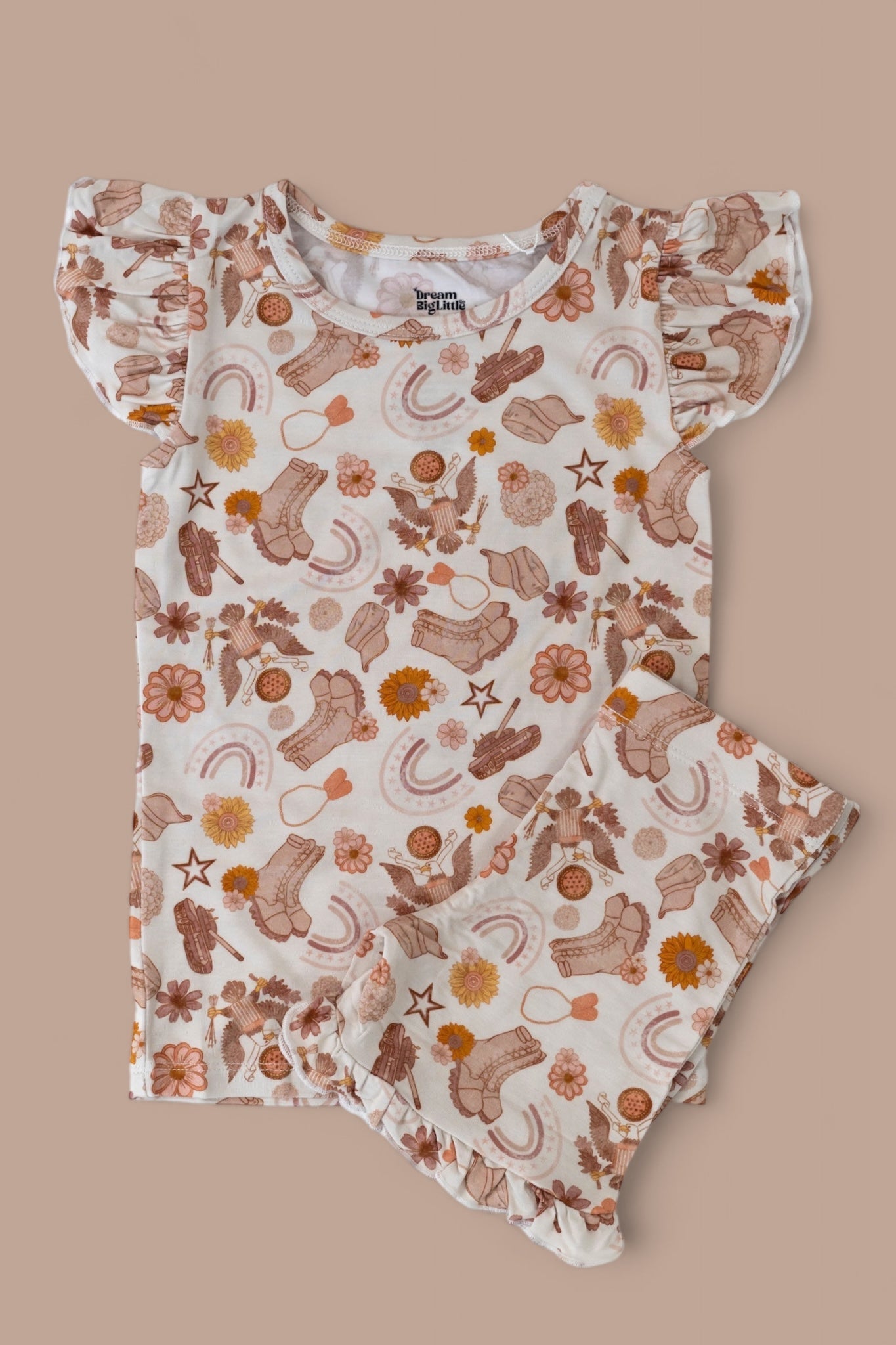 DREAM BIG LITTLE CO FLOWERS AND BOOTS DREAM RUFFLE SHORT SETEveretts Place