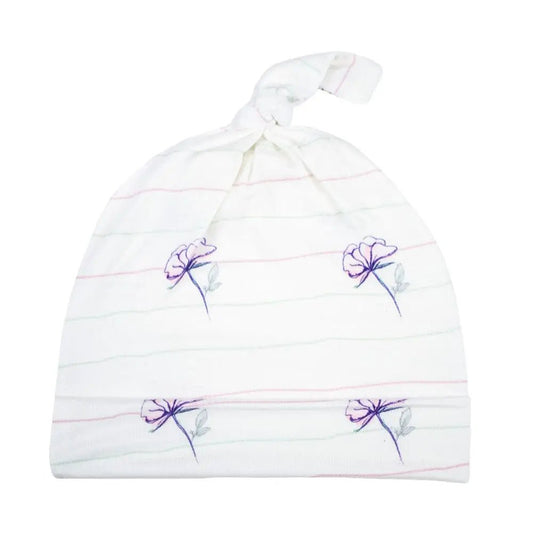 Flowers With Stripes Knotted Baby Beanie.
