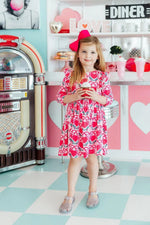 Mila & Rose ® Fluttering Hearts 3/4 Sleeve Ruffle Twirl Dress - 