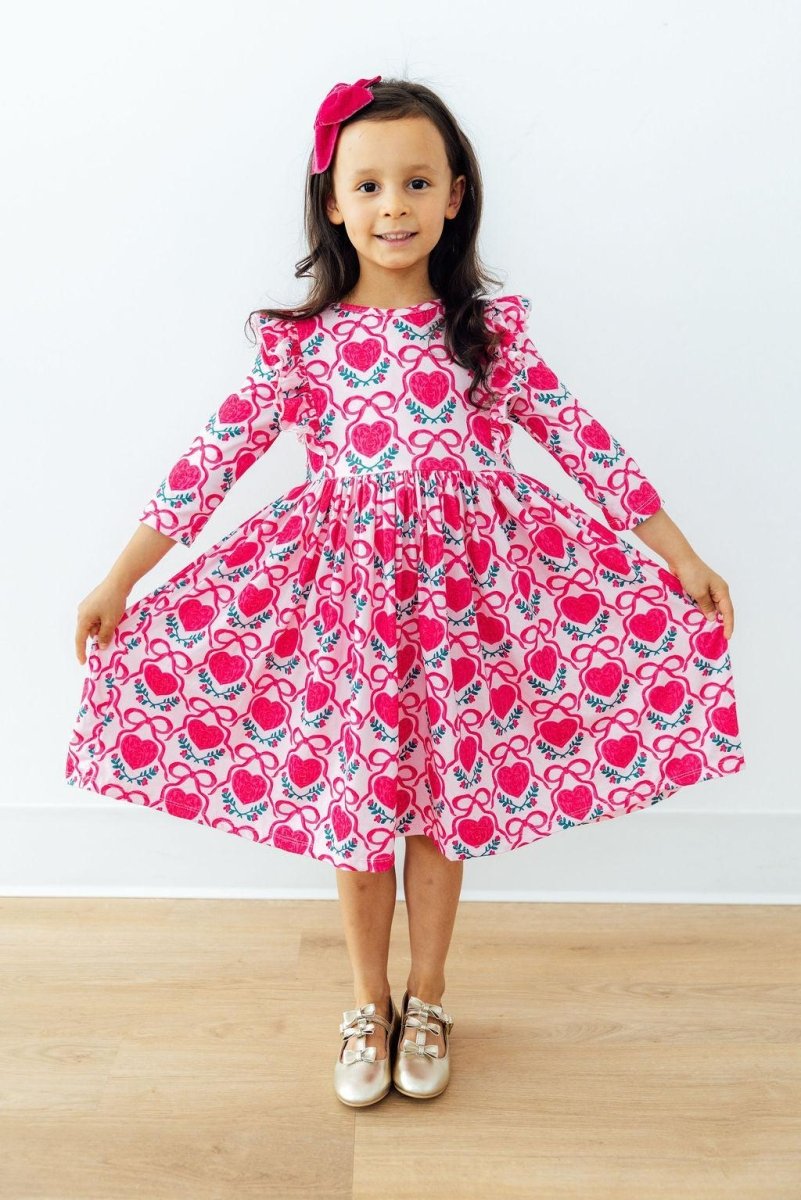 Mila & Rose ® Fluttering Hearts 3/4 Sleeve Ruffle Twirl Dress - 