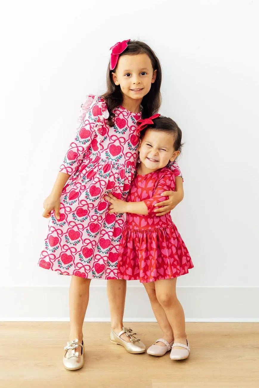 Mila & Rose ® Fluttering Hearts 3/4 Sleeve Ruffle Twirl Dress - 
