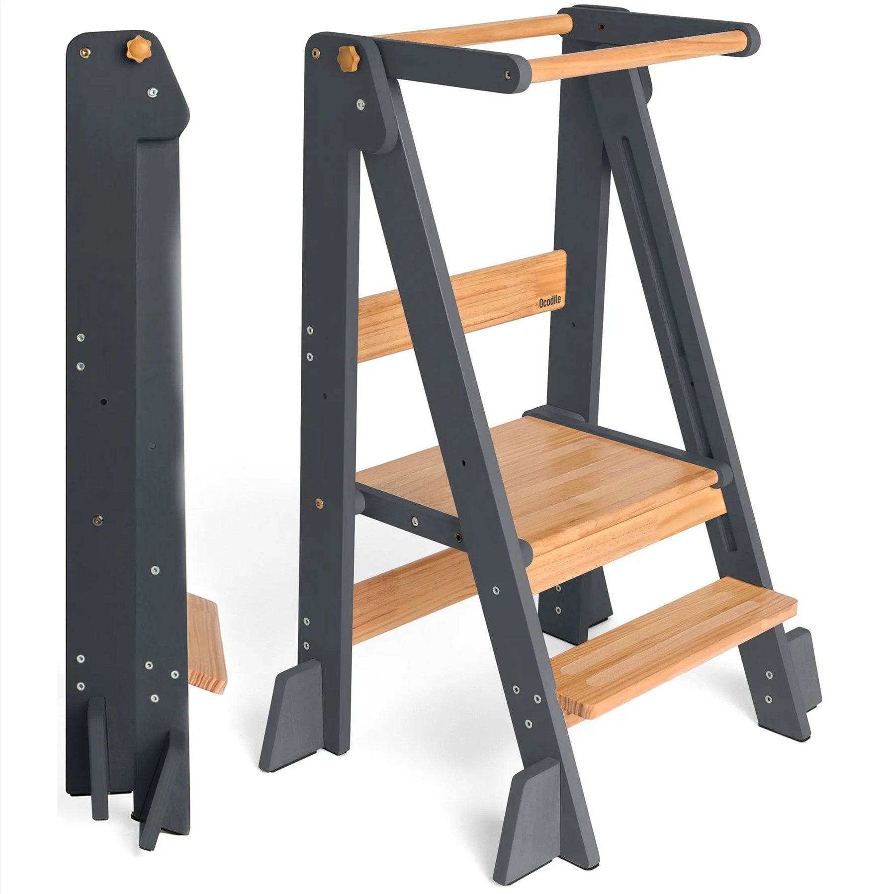 Adjustable Foldable Kitchen Tower - Ladder, Hardwood, Stairs, Wood stain, Step Stool | Everetts Place