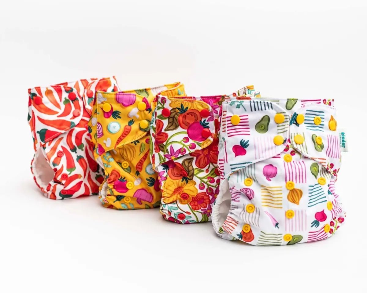 Kinder Cloth Diaper Co. Food: Essentials Pocket Cloth Diaper with Athletic Wicking Jersey, Grows with your Baby -
