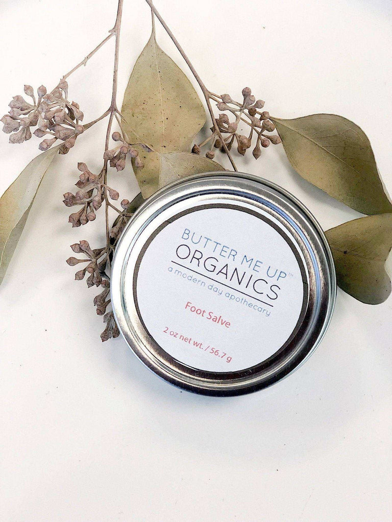 Hydrating Foot Salve for cracked heels and tough skin in a 2oz tin.