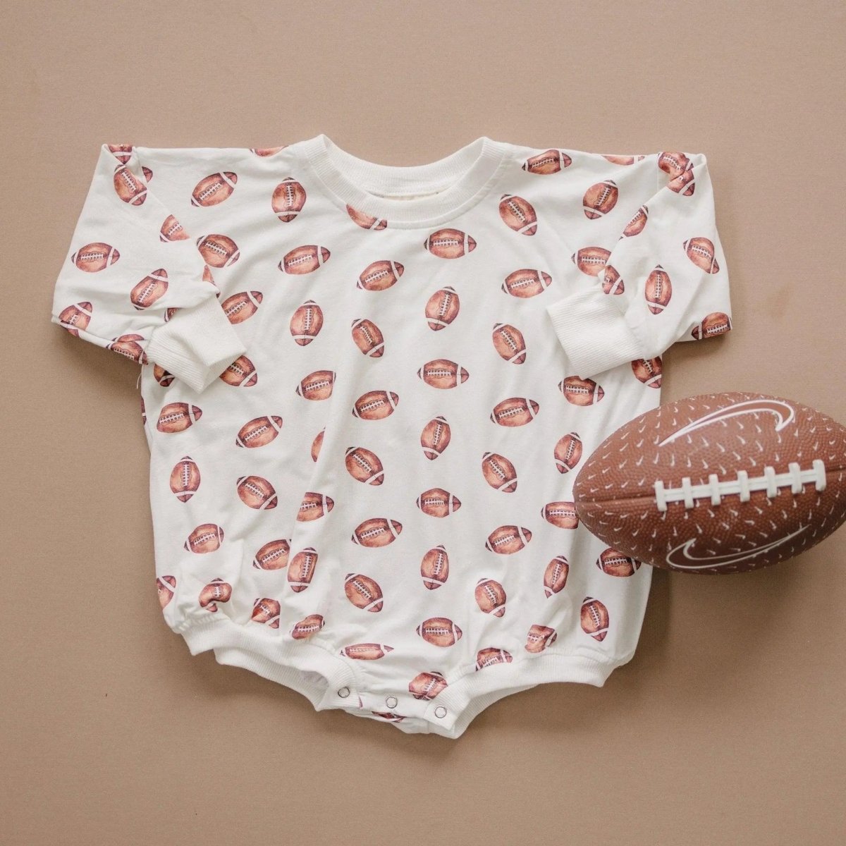 Little Joy Co. Football Print Bamboo Bubble Romper Unisex Baby Outfit - Everetts Place Boutique - 