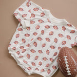 Little Joy Co. Football Print Bamboo Bubble Romper Unisex Baby Outfit - Everetts Place Boutique - 