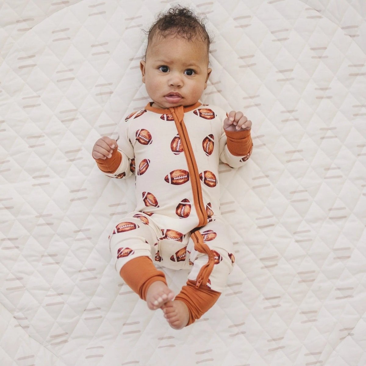 Little Joy Co. Football Print Bamboo Zipper Romper for Babies Soft - Everetts Place Boutique - 