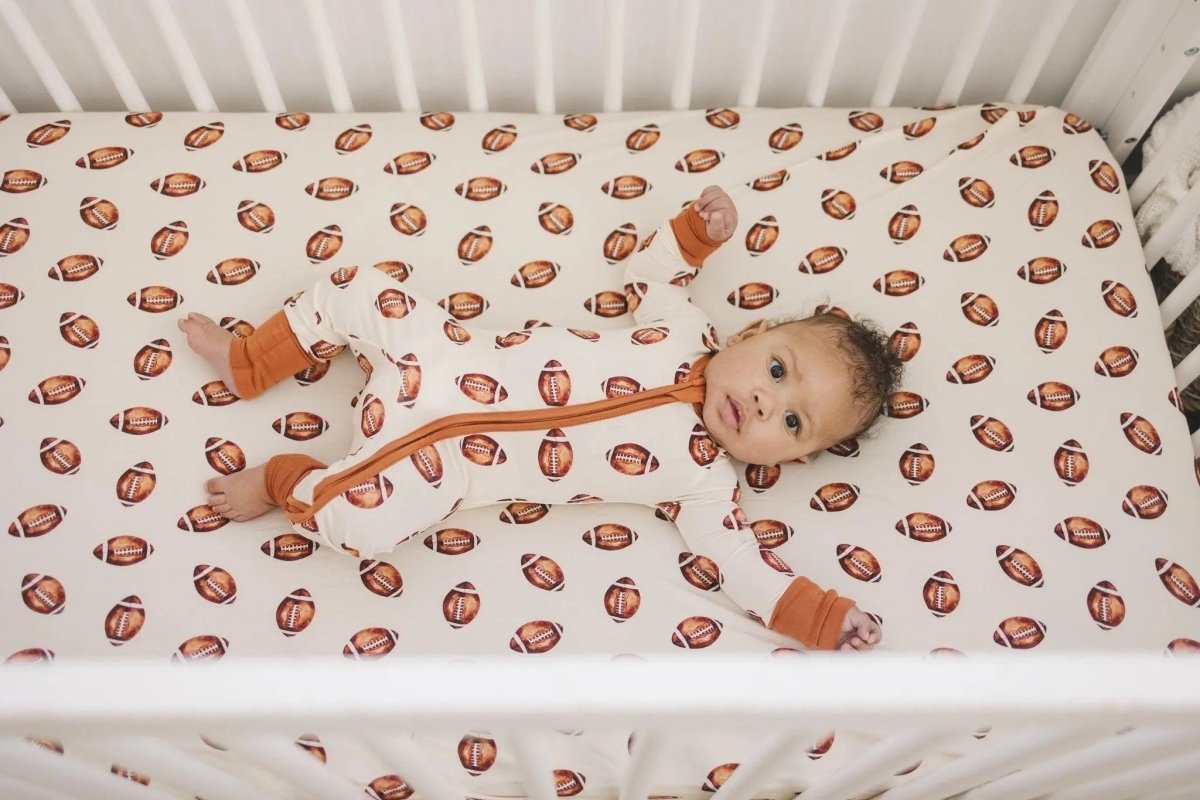 Little Joy Co. Football Print Bamboo Zipper Romper for Babies Soft - Everetts Place Boutique - 