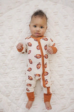 Little Joy Co. Football Print Bamboo Zipper Romper for Babies Soft - Everetts Place Boutique - 