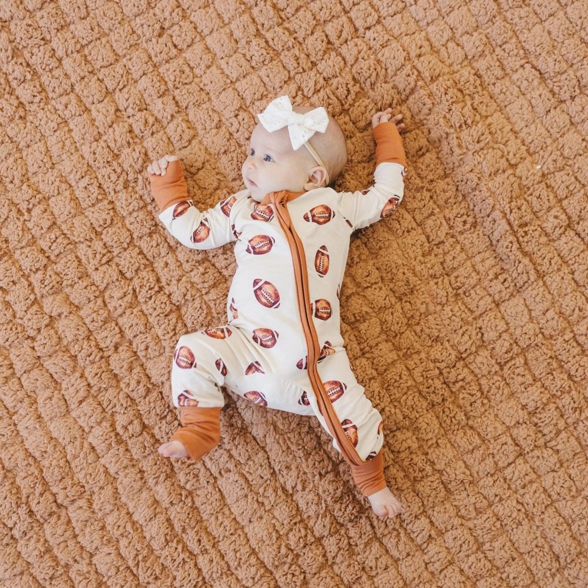 Little Joy Co. Football Print Bamboo Zipper Romper for Babies Soft - Everetts Place Boutique - 