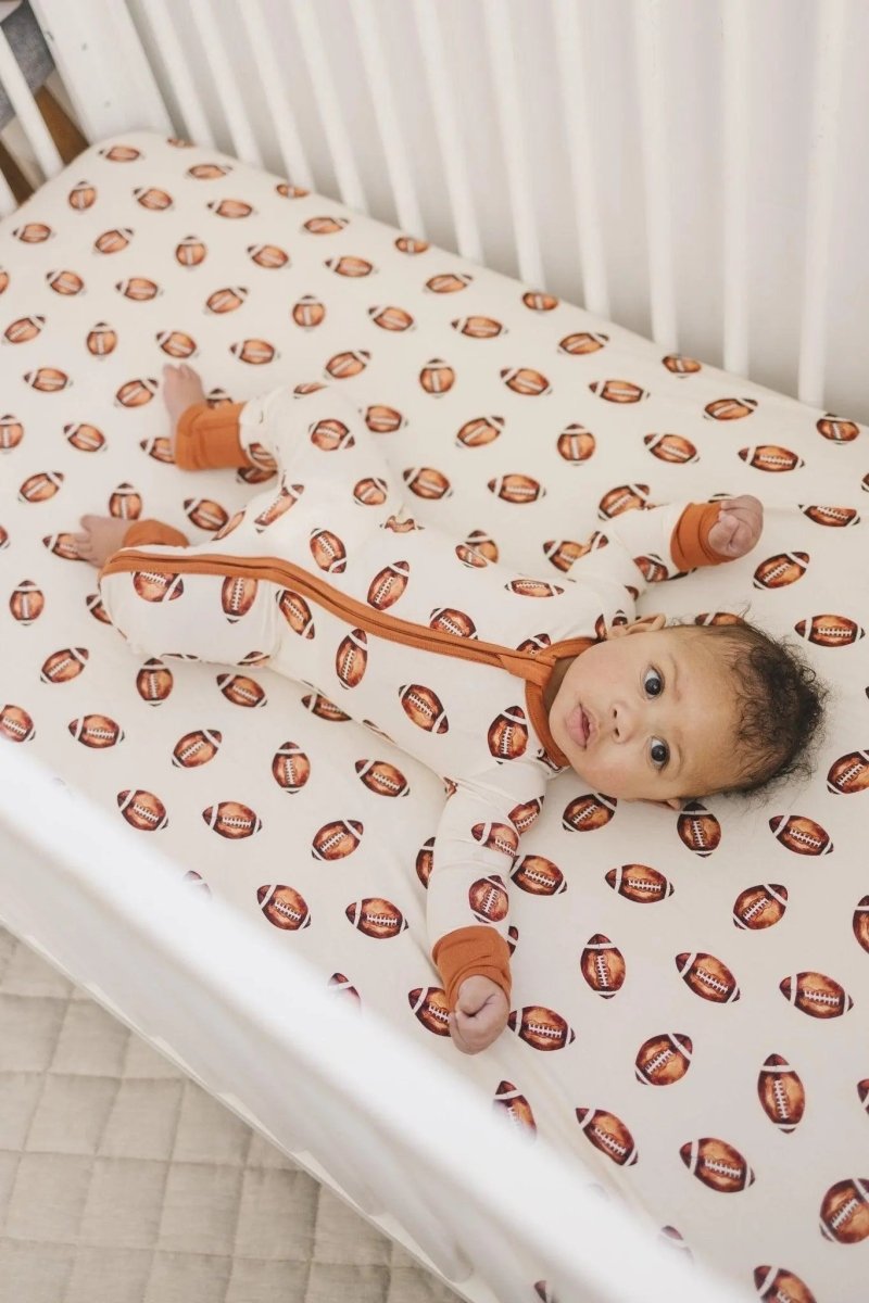 Little Joy Co. Football Print Bamboo Zipper Romper for Babies Soft - Everetts Place Boutique - 