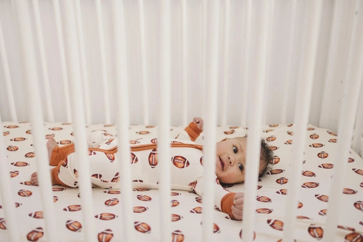 Little Joy Co. Football Print Bamboo Zipper Romper for Babies Soft - Everetts Place Boutique - 
