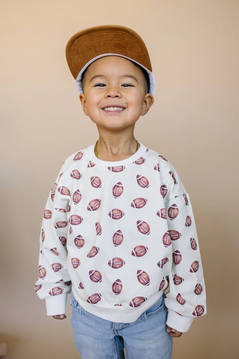 Little Joy Co. Football Print Cotton Crewneck Sweatshirt Unisex Classic - Everetts Place Boutique - 