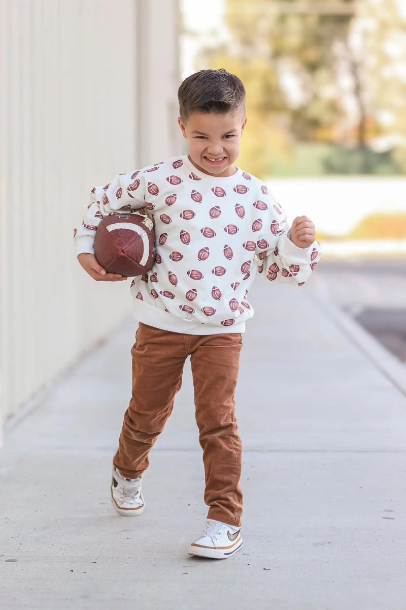 Little Joy Co. Football Print Cotton Crewneck Sweatshirt Unisex Classic - Everetts Place Boutique - 