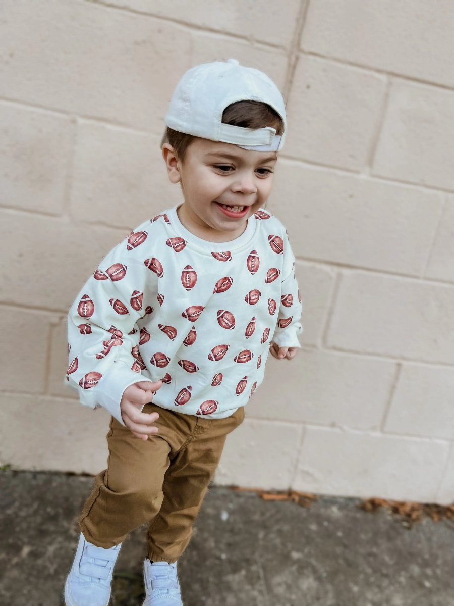Little Joy Co. Football Print Cotton Crewneck Sweatshirt Unisex Classic - Everetts Place Boutique - 