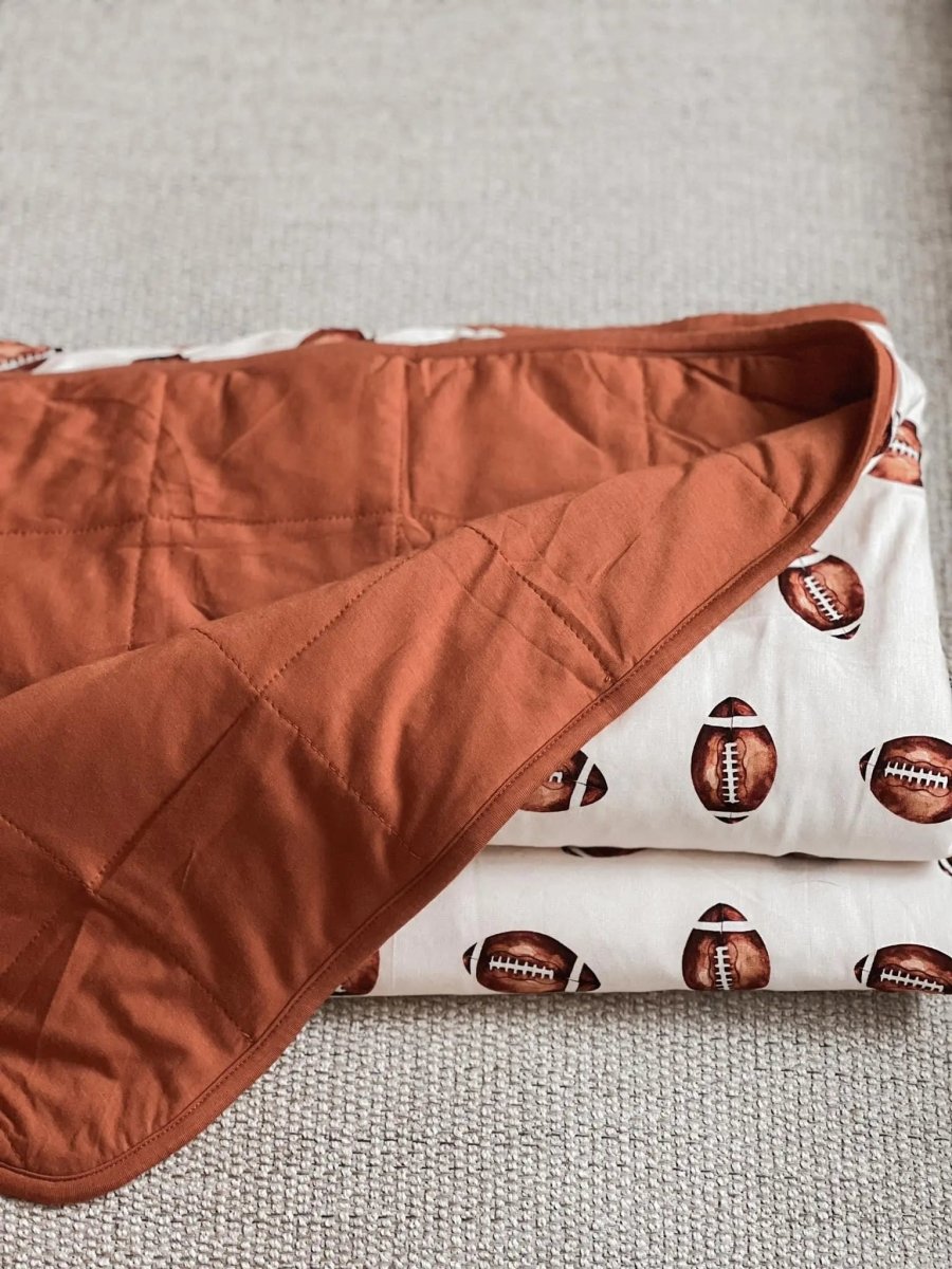 Little Joy Co. Football Print Quilted Bamboo Blanket 1 Tog Toddler - Everetts Place Boutique - 