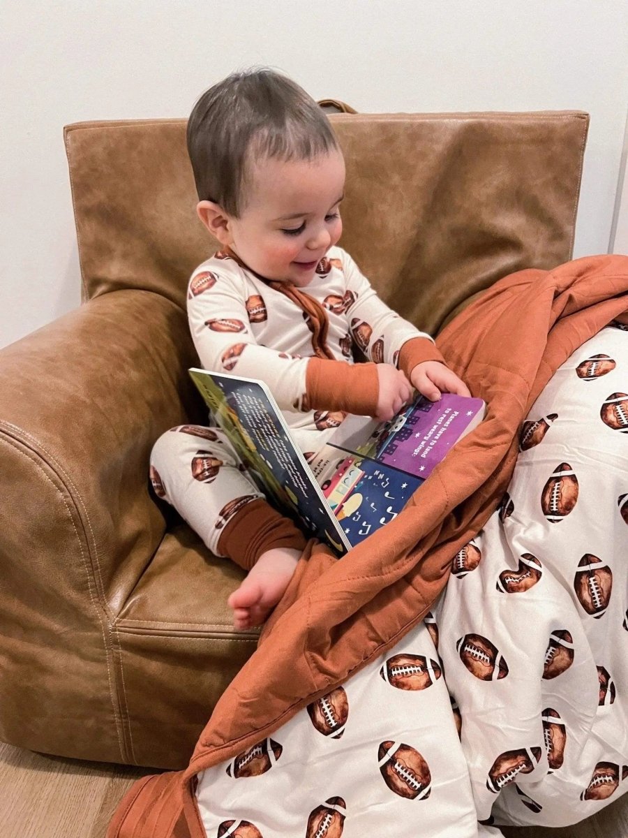 Little Joy Co. Football Print Quilted Bamboo Blanket 1 Tog Toddler - Everetts Place Boutique - 