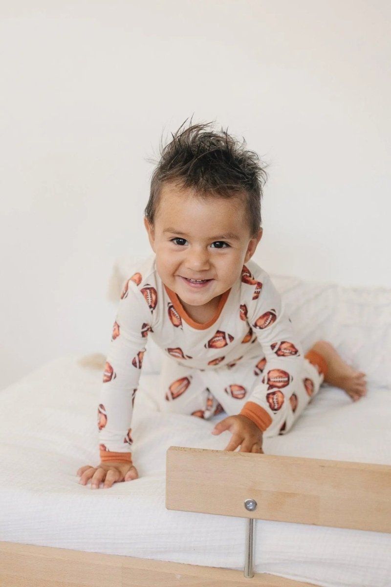 Little Joy Co. Football Print Two Piece Bamboo Pajamas Set Kids Sleepwear - Everetts Place Boutique - 