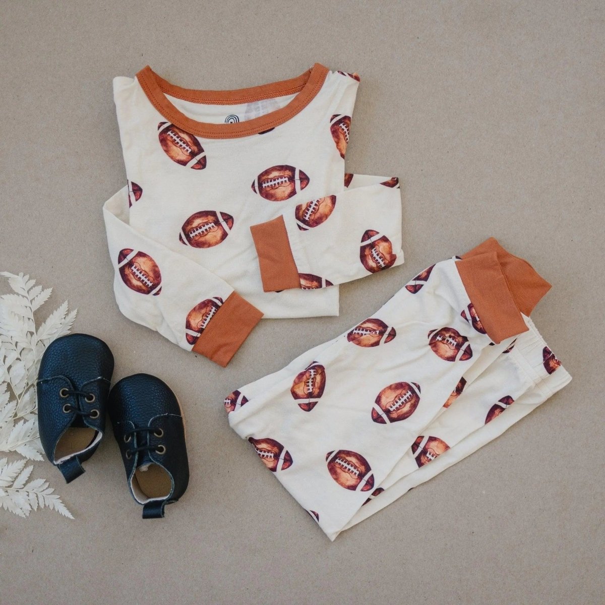 Little Joy Co. Football Print Two Piece Bamboo Pajamas Set Kids Sleepwear - Everetts Place Boutique - 