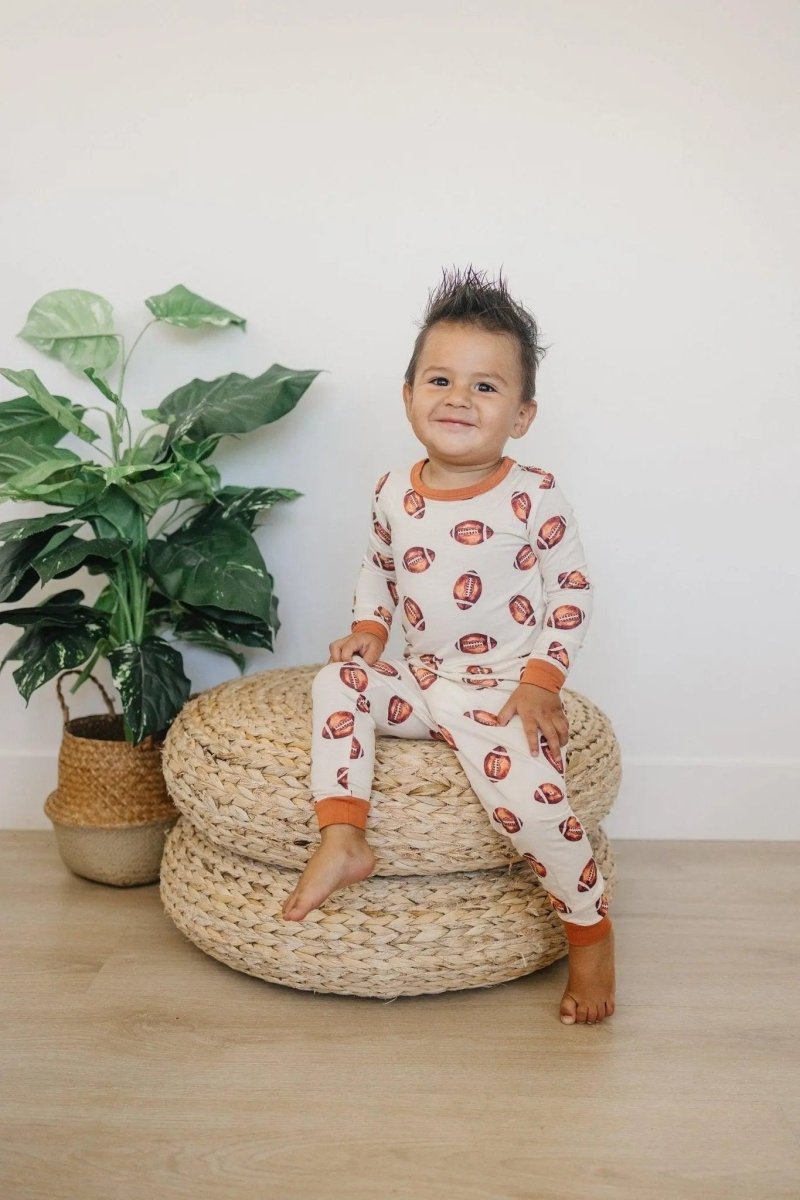 Little Joy Co. Football Print Two Piece Bamboo Pajamas Set Kids Sleepwear - Everetts Place Boutique - 