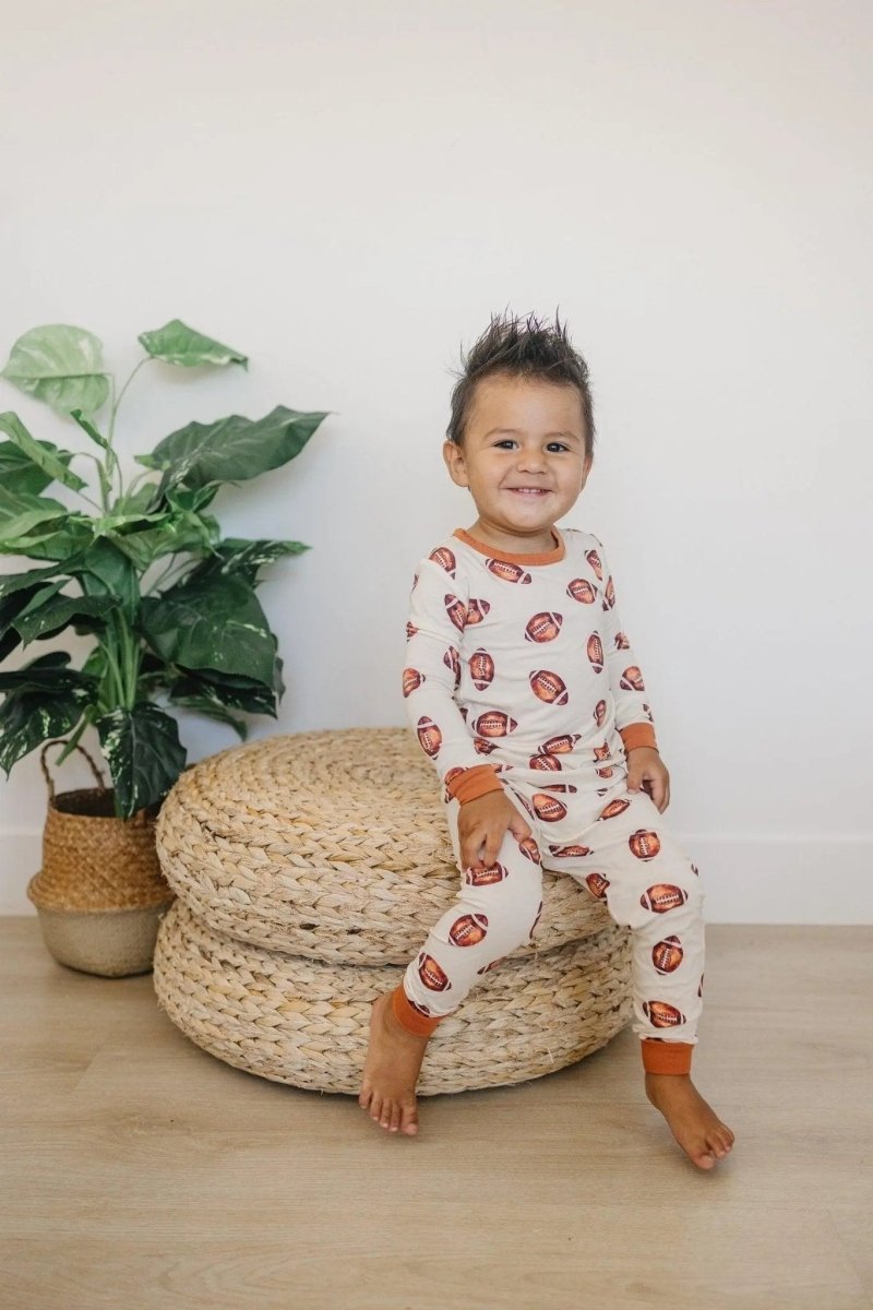 Little Joy Co. Football Print Two Piece Bamboo Pajamas Set Kids Sleepwear - Everetts Place Boutique - 