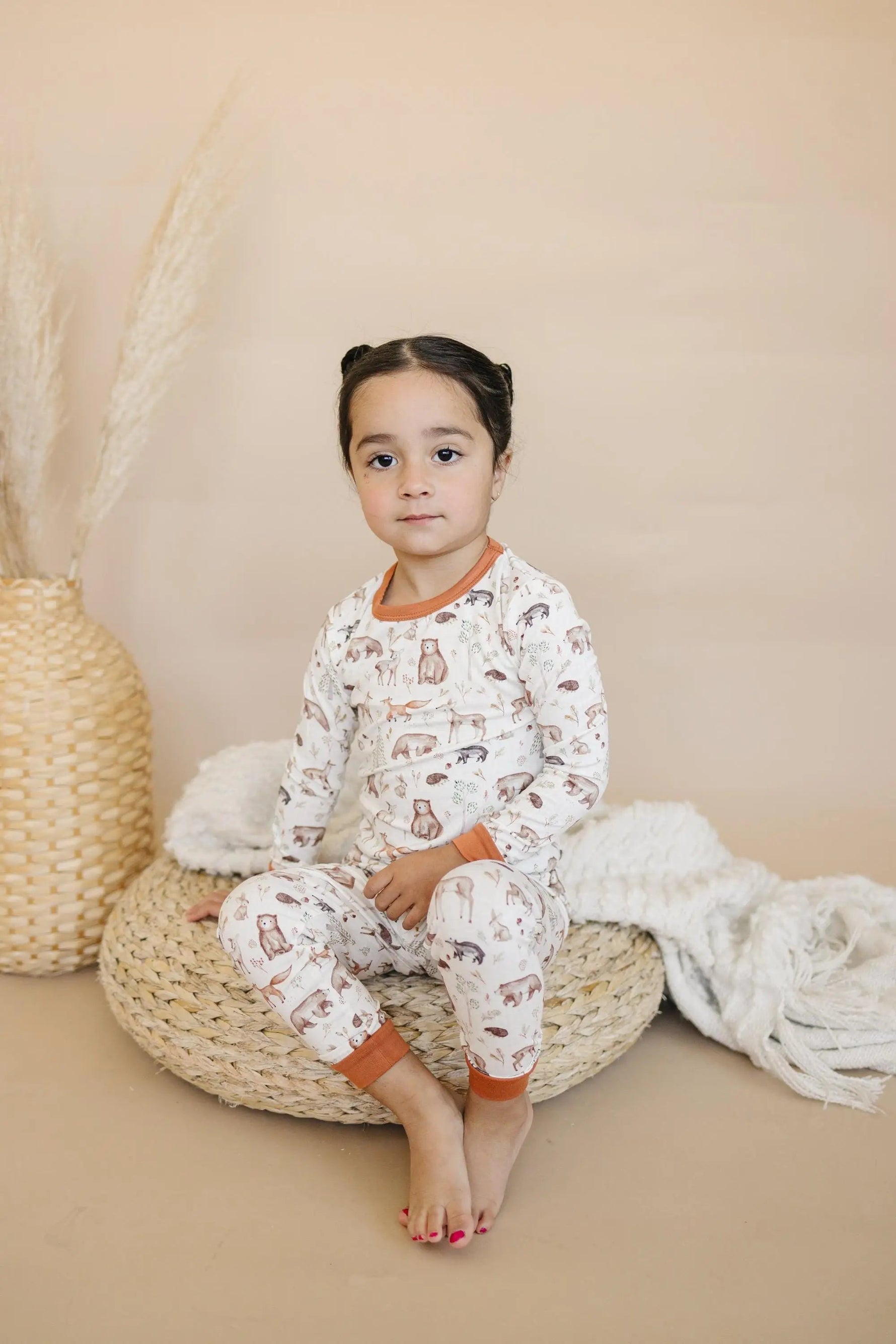 Little Joy Co. Forest Friends 2pc Bamboo Pajamas - Fall Woodland PJ Set for Toddlers and Kids - 