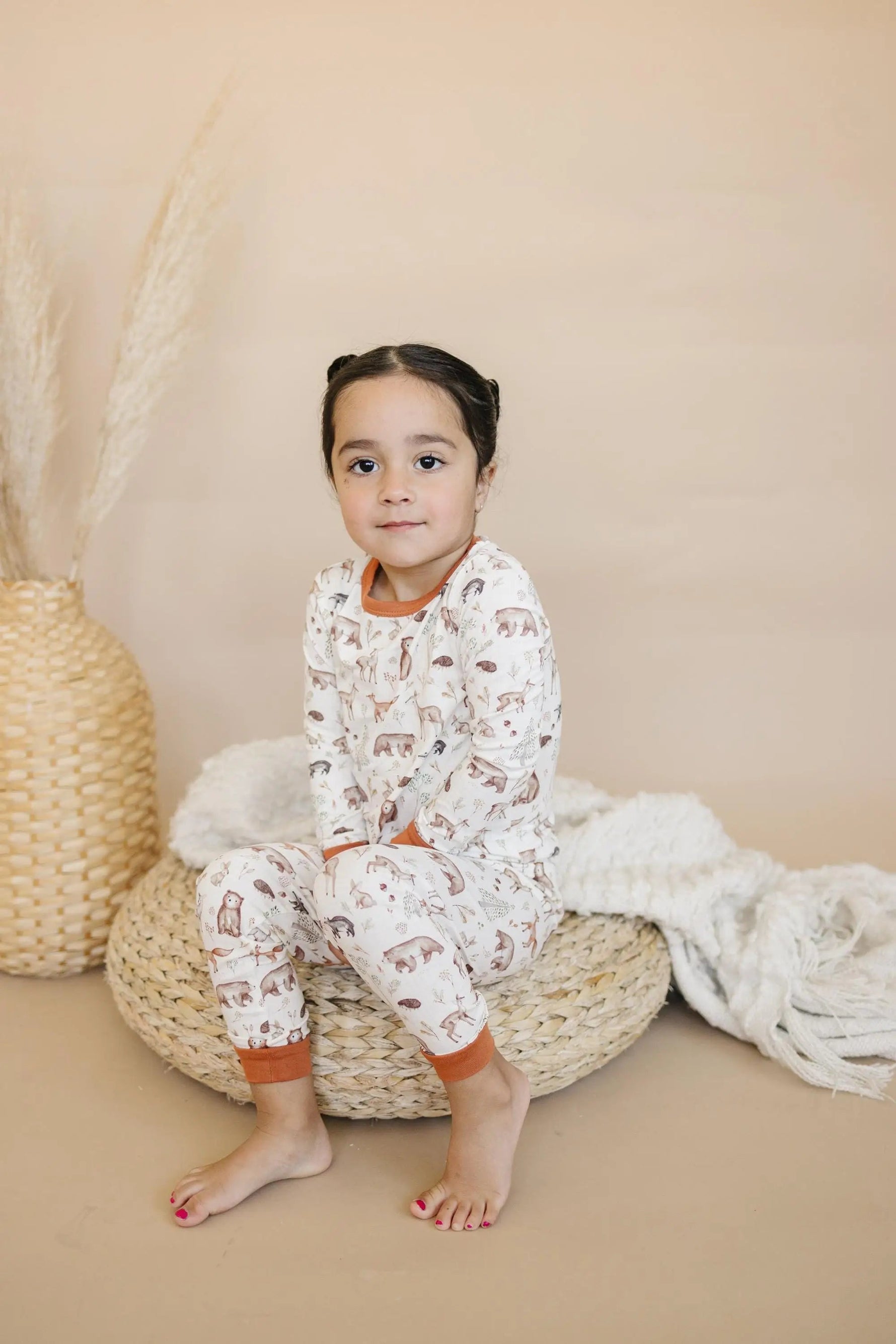 Little Joy Co. Forest Friends 2pc Bamboo Pajamas - Fall Woodland PJ Set for Toddlers and Kids - 