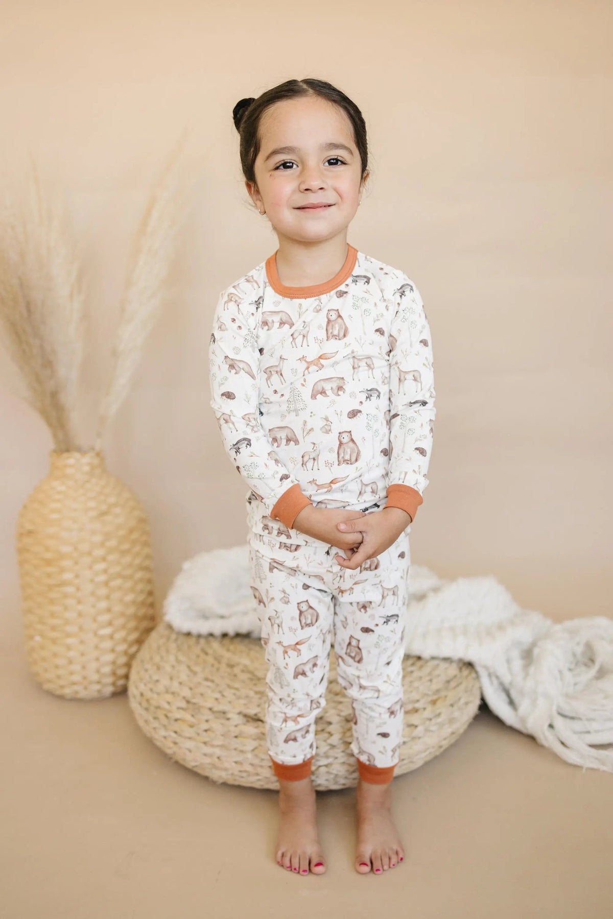 Little Joy Co. Forest Friends 2pc Bamboo Pajamas - Fall Woodland PJ Set for Toddlers and Kids - 
