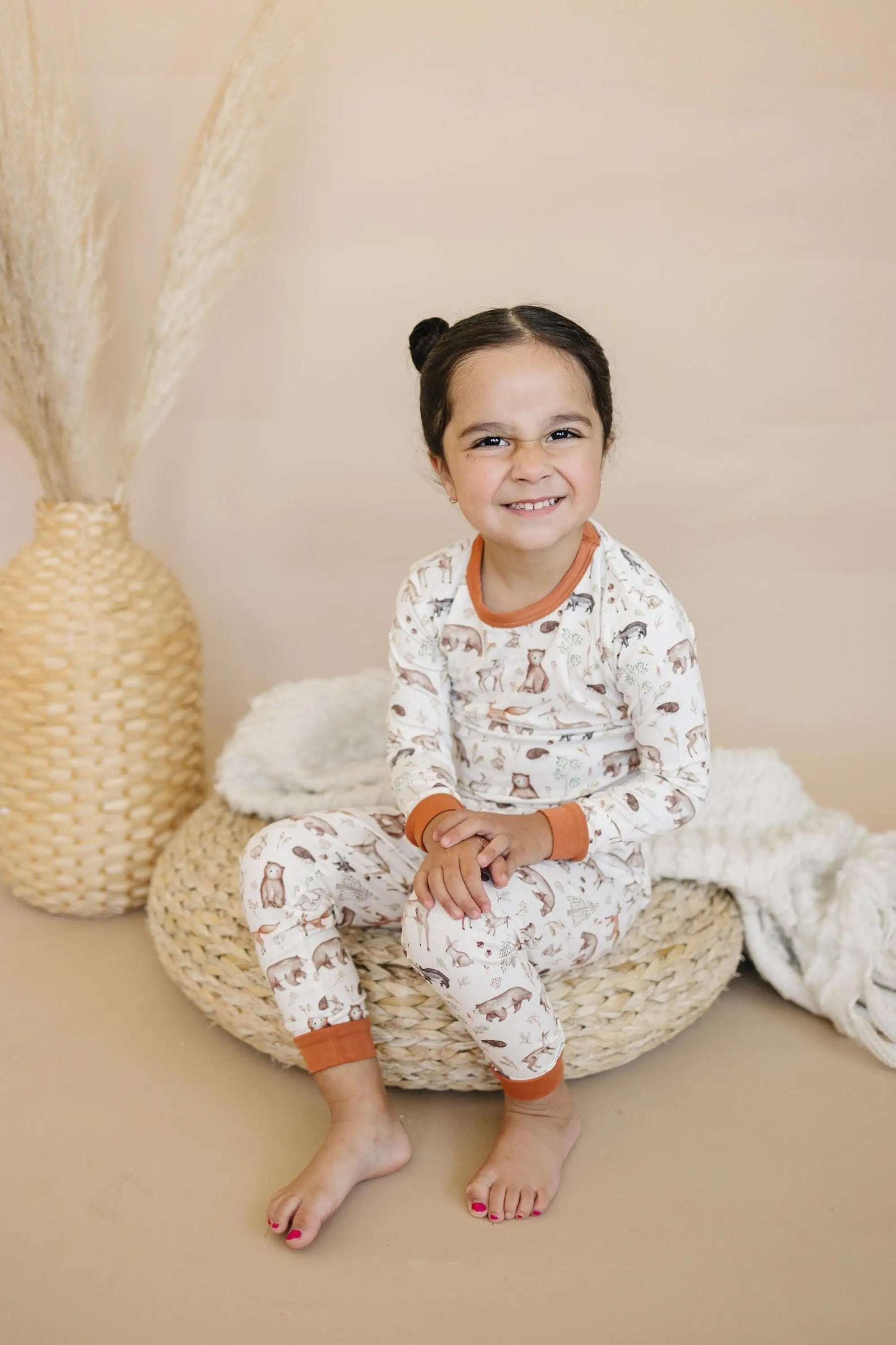 Little Joy Co. Forest Friends 2pc Bamboo Pajamas - Fall Woodland PJ Set for Toddlers and Kids - 