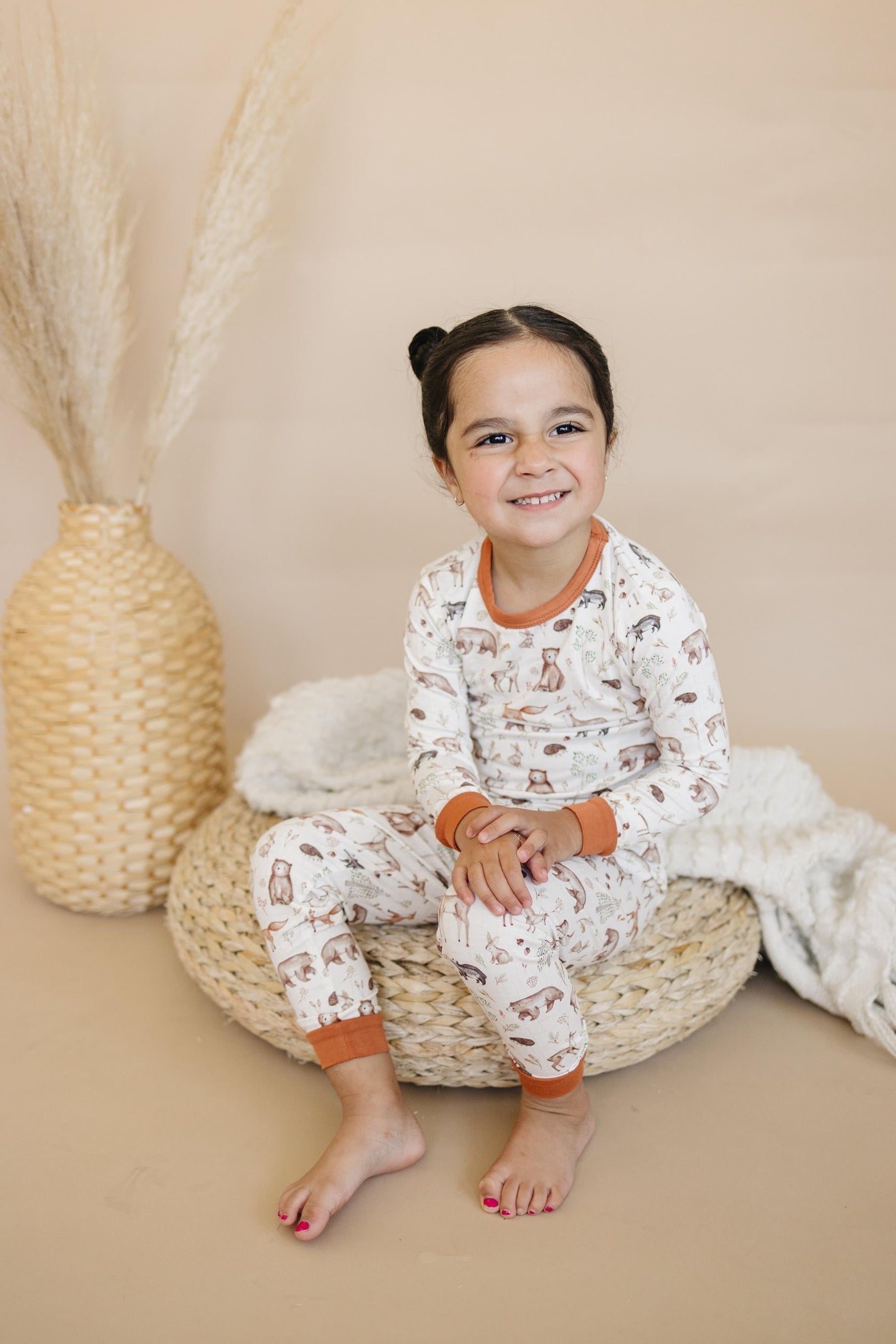 Little Joy Co. Forest Friends 2pc Bamboo Pajamas - Fall Woodland PJ Set for Toddlers and Kids