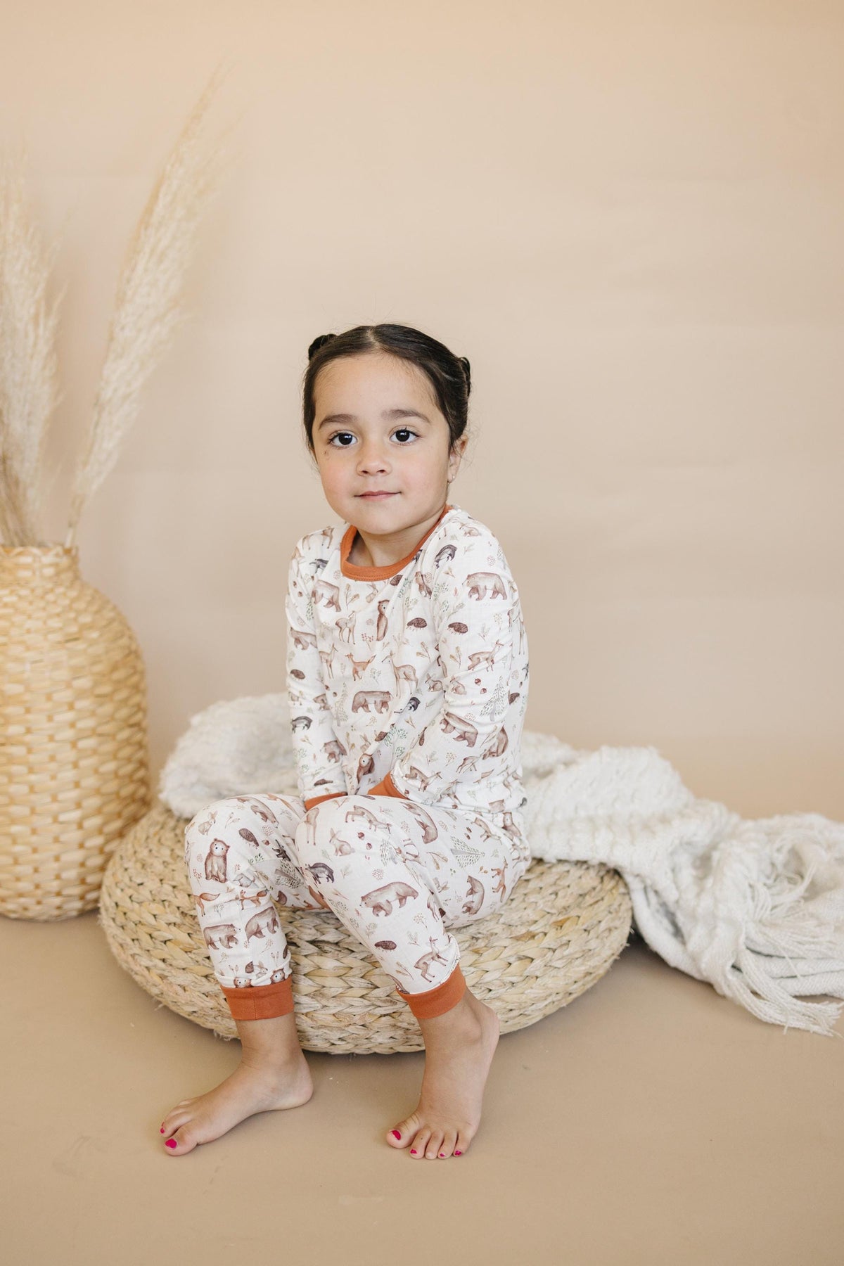 Little Joy Co. Forest Friends 2pc Bamboo Pajamas - Fall Woodland PJ Set for Toddlers and Kids
