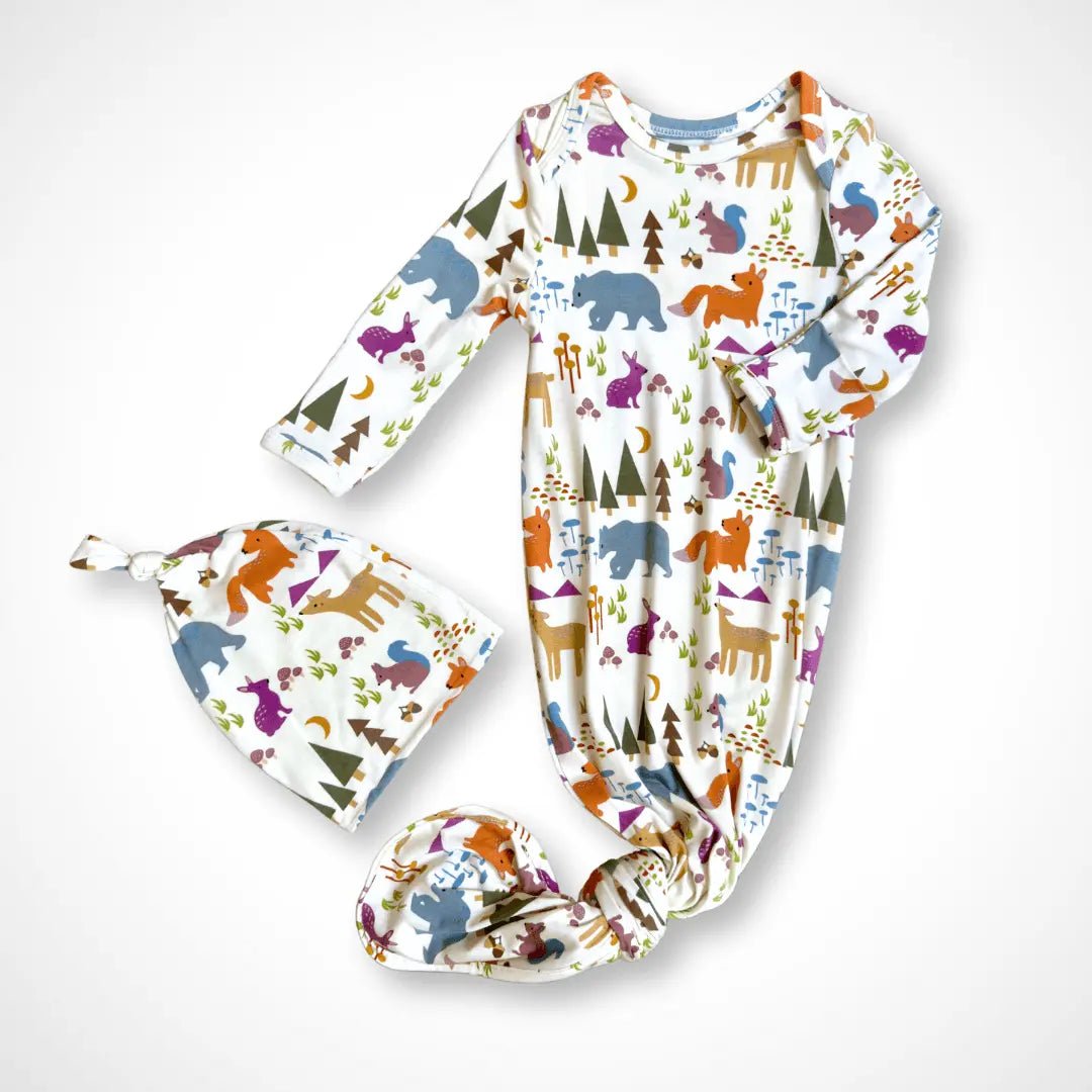 Kolorful Forest Friends Newborn Bamboo Gown Soft Comfortable Gift Set - Everetts Place Boutique - 