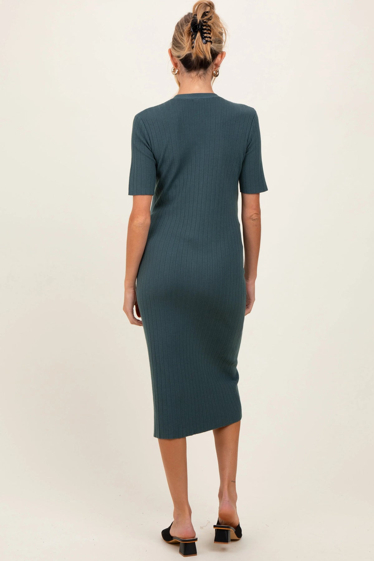 PinkBlush Forest Green Button Down Maternity Sweater Midi Dress - 
