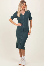 PinkBlush Forest Green Button Down Sweater Midi Dress - 