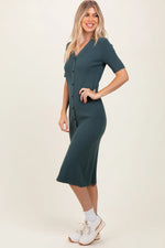 PinkBlush Forest Green Button Down Sweater Midi Dress - 