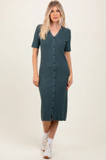 PinkBlush Forest Green Button Down Sweater Midi Dress - 