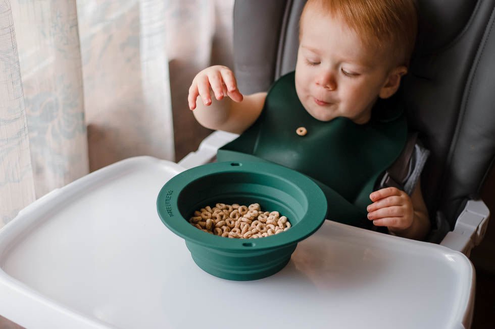 Three Little Tots Forest Green Collapsible Bowl for Travel or Home - 