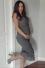 PinkBlush Forest Green Floral Print Smocked Fitted Maternity Midi Dress - 