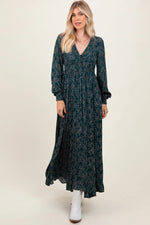 PinkBlush Forest Green Floral Smocked Button Detail Maternity Maxi Dress - 