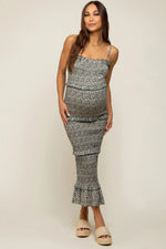 PinkBlush Forest Green Floral Smocked Ruffle Tier Maternity Midi Dress - 