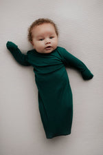 Three Little Tots Forest Green Knotted Newborn Baby Gown - 