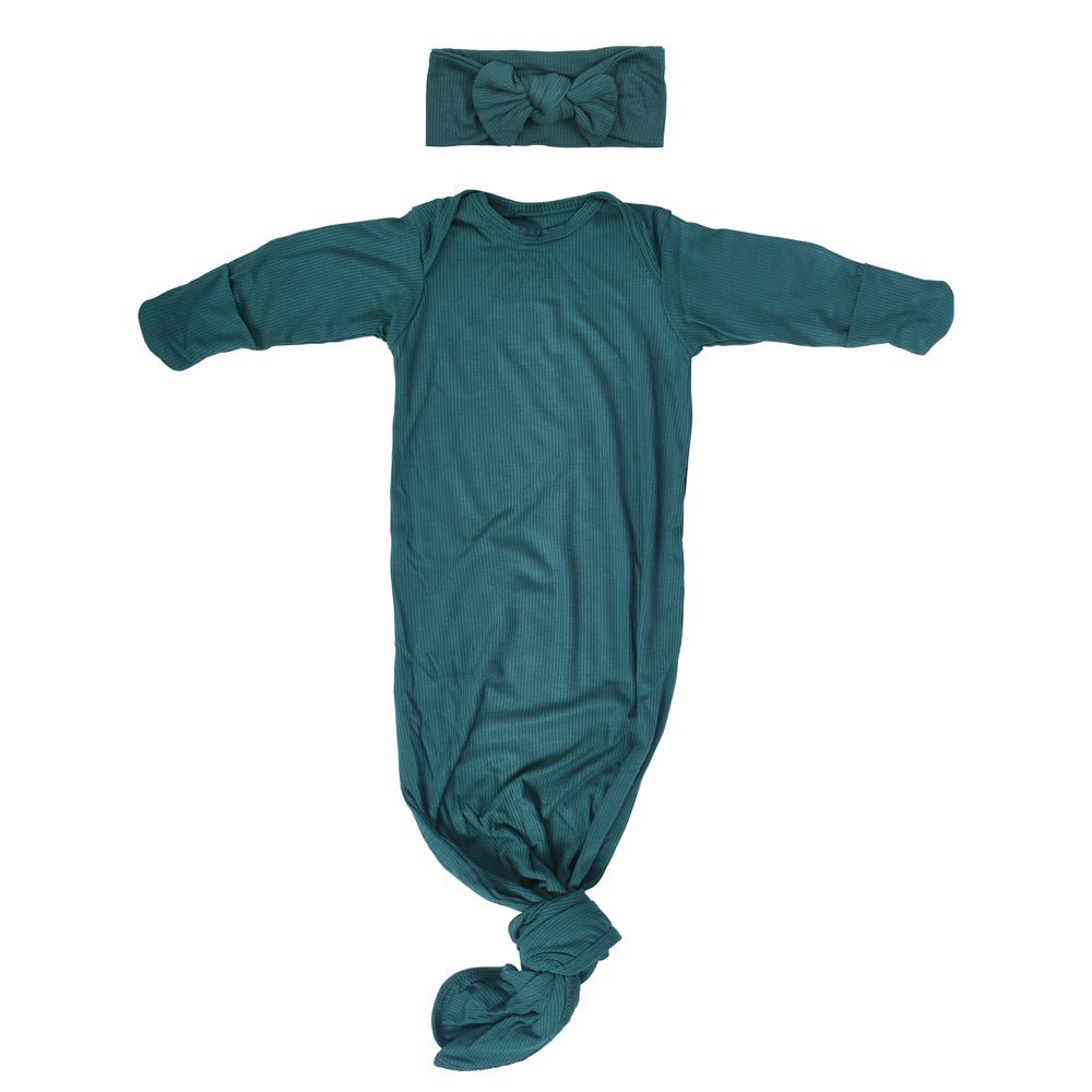 Three Little Tots Forest Green Knotted Newborn Baby Gown - 