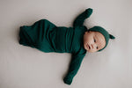 Three Little Tots Forest Green Knotted Newborn Baby Gown - 