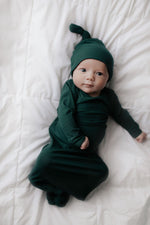 Three Little Tots Forest Green Knotted Newborn Baby Gown - 