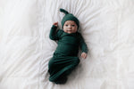 Three Little Tots Forest Green Knotted Newborn Baby Gown - 