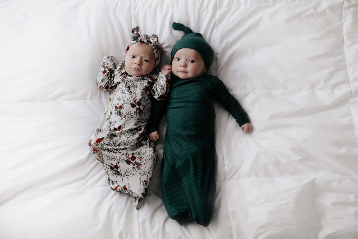 Three Little Tots Forest Green Knotted Newborn Baby Gown - 