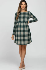 PinkBlush Forest Green Plaid Knit Maternity Dress - 