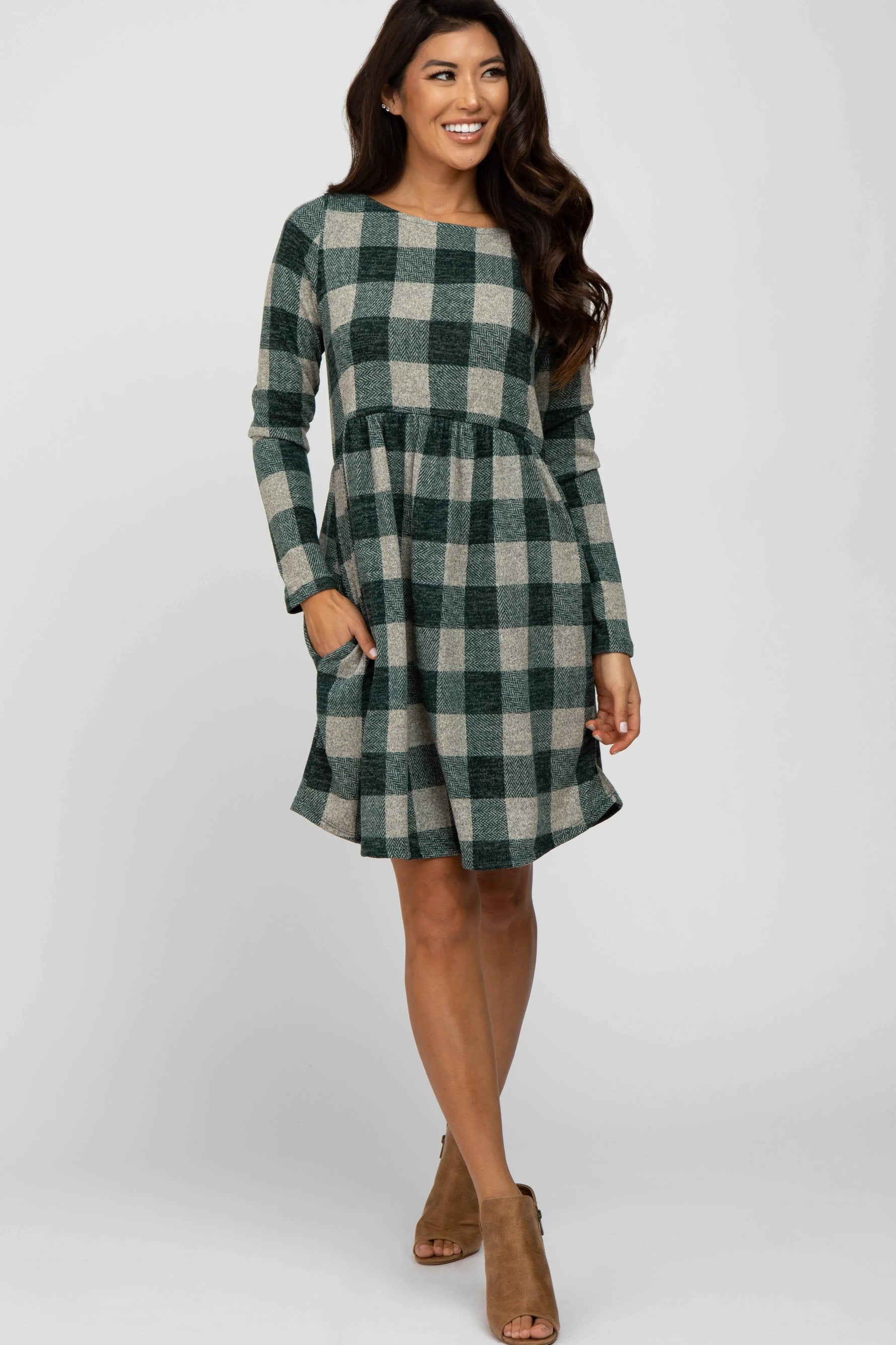 PinkBlush Forest Green Plaid Knit Maternity Dress - 