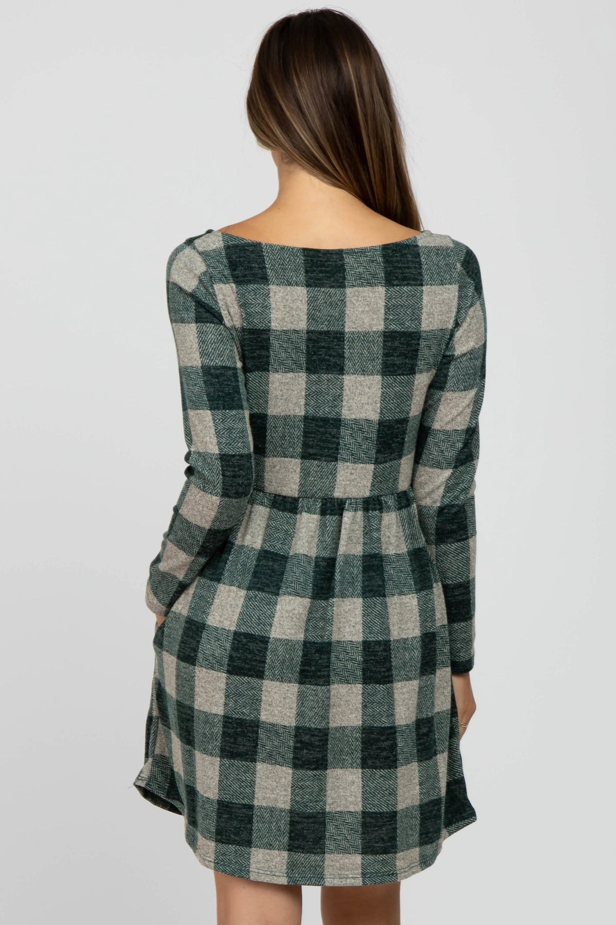 PinkBlush Forest Green Plaid Knit Maternity Dress - 