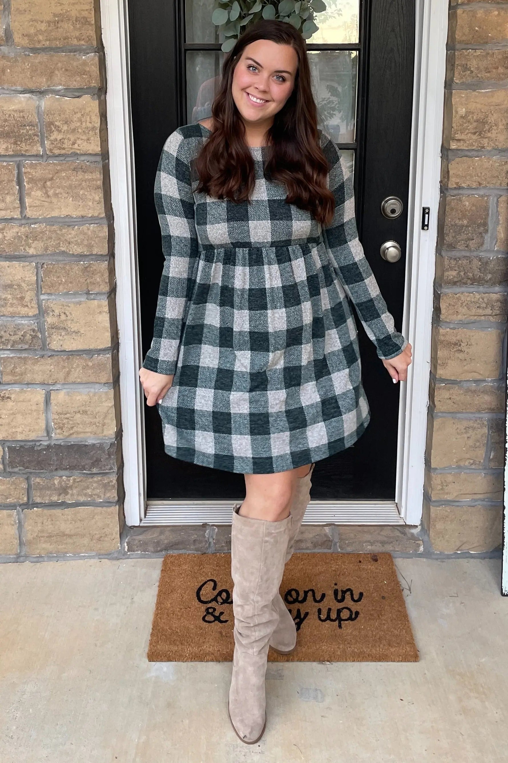 PinkBlush Forest Green Plaid Knit Maternity Dress - 